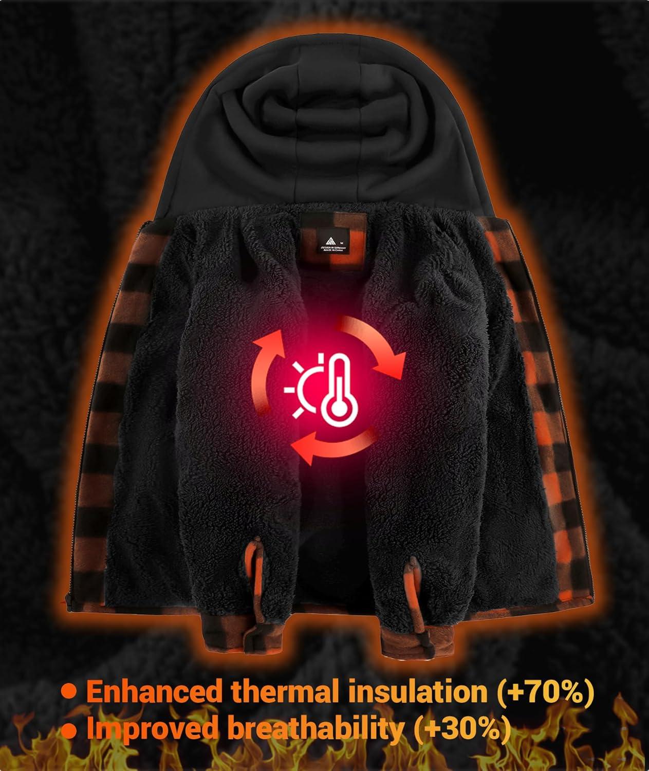 imageZITY Boys Flannel Jacket Sherpa Lined Hoodies Zip Up Fleece Plaid Shirt Unisex Winter Coat Kids Outerwear 615 YearsOrange Black