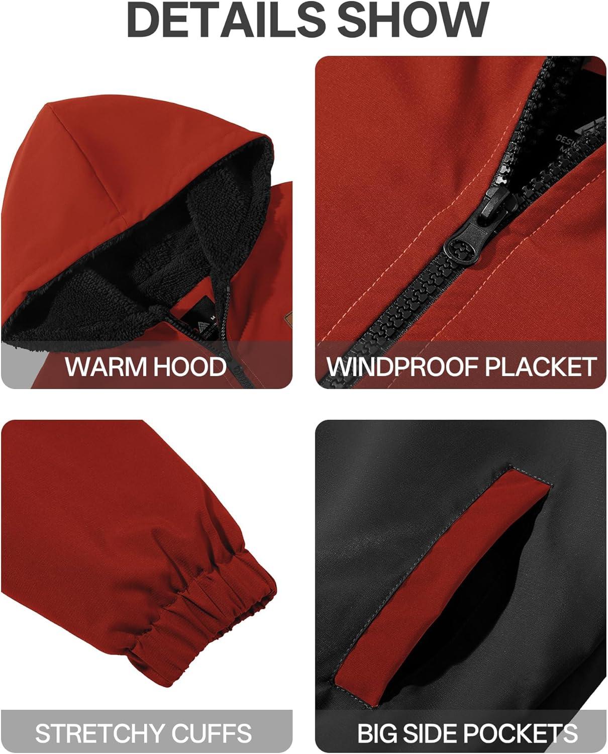 imageZITY Boys Fleece Jacket Sherpa Lined Hoodie Zip Up Sweatshirt Warm Outerwear Winter Coat for Kids 615 YearsRed Black