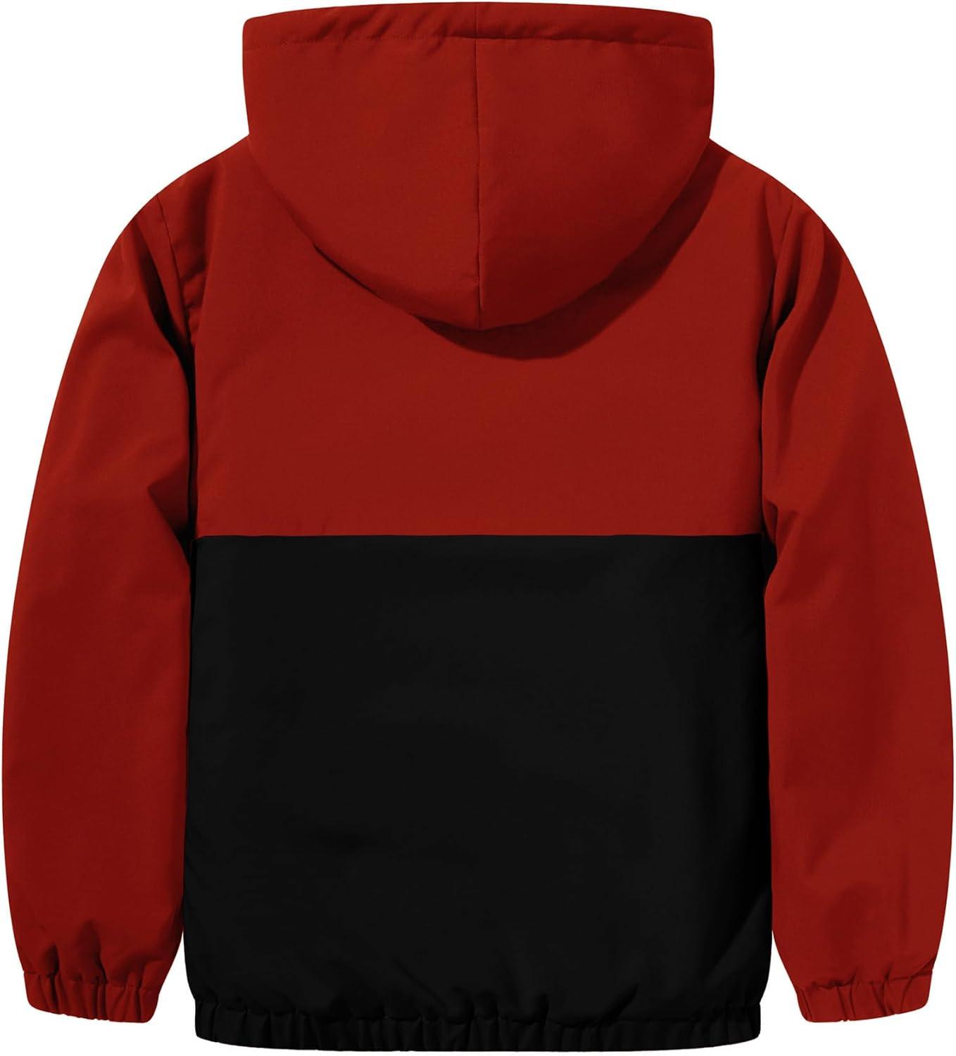 imageZITY Boys Fleece Jacket Sherpa Lined Hoodie Zip Up Sweatshirt Warm Outerwear Winter Coat for Kids 615 YearsRed Black