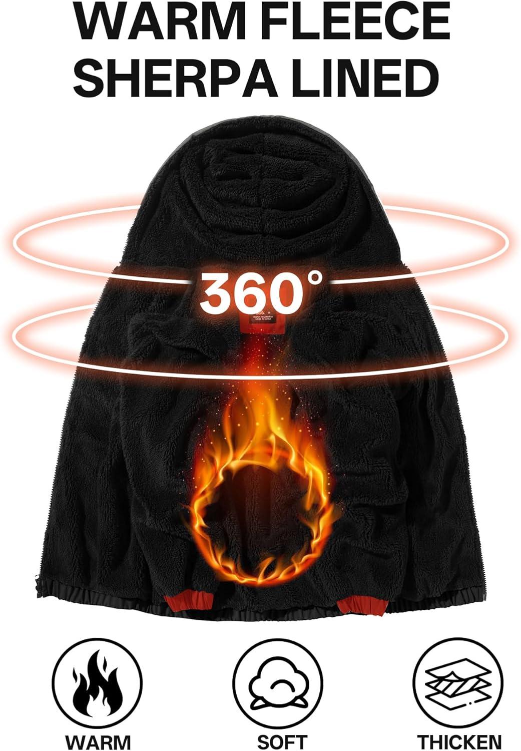 imageZITY Boys Fleece Jacket Sherpa Lined Hoodie Zip Up Sweatshirt Warm Outerwear Winter Coat for Kids 615 YearsRed Black