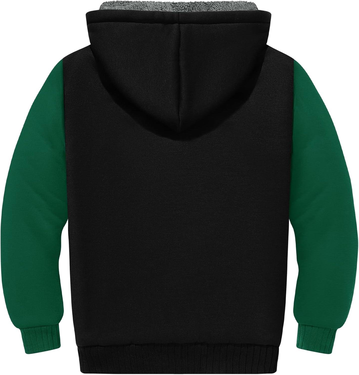 imageZITY Boys Zip Up Hoodie Fleece Jacket Kids Sherpa Lined Sweatshirts Outerwear Unisex Warm Winter Coat 615 Years OldBlack Green