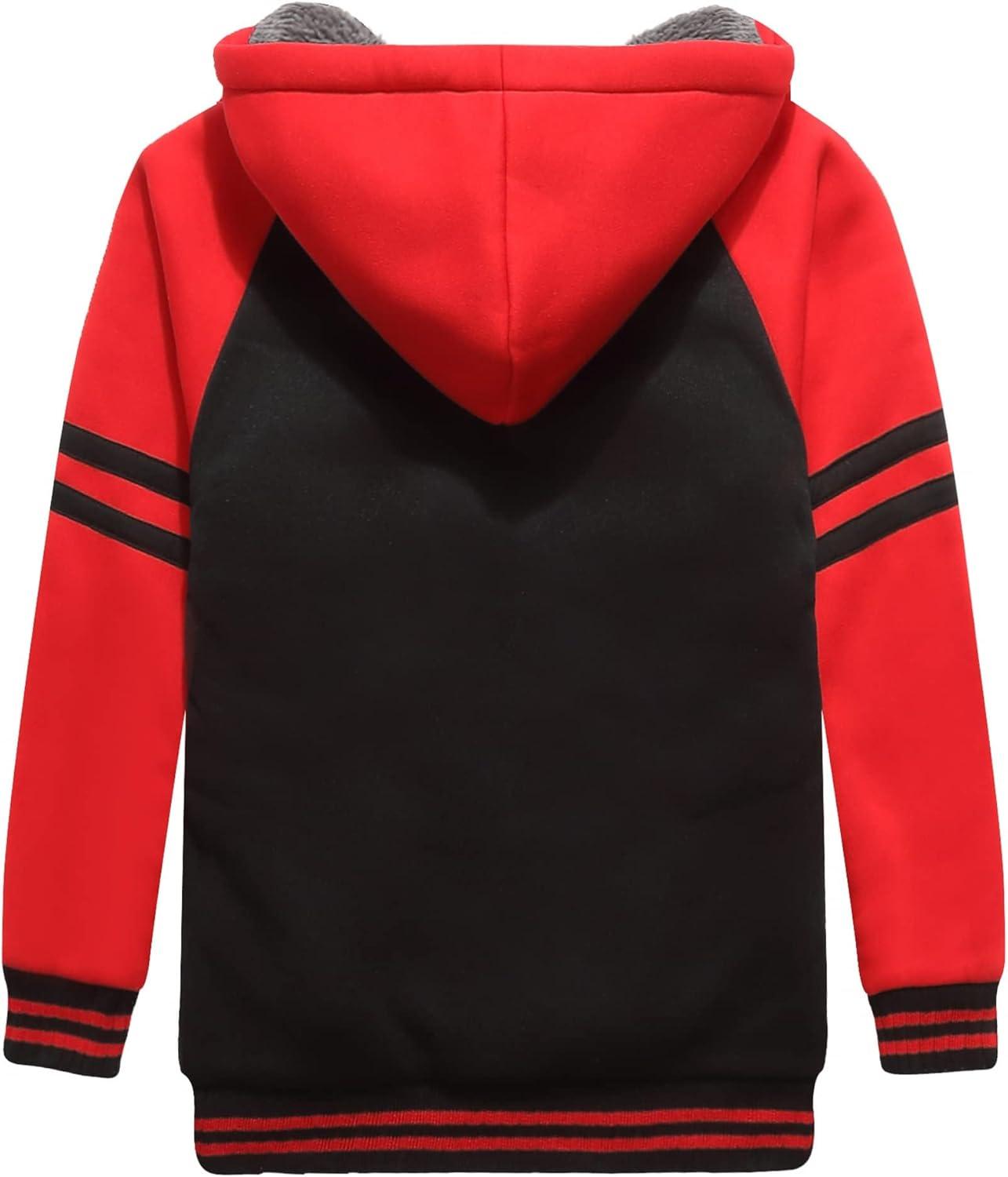 imageZITY Boys Zip Up Hoodie Fleece Jacket Kids Sherpa Lined Sweatshirts Outerwear Unisex Warm Winter Coat 615 Years OldBlack Red