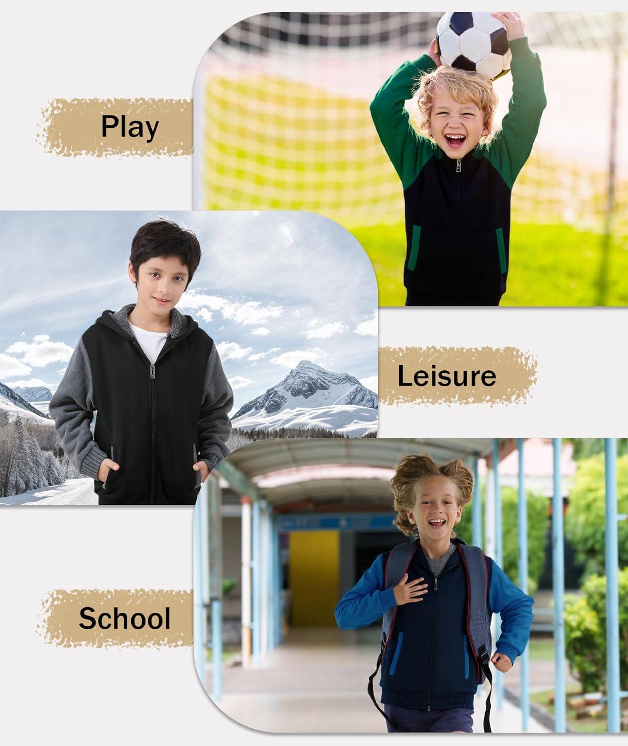 imageZITY Boys Zip Up Hoodie Fleece Jacket Kids Sherpa Lined Sweatshirts Outerwear Unisex Warm Winter Coat 615 Years OldBlue Black