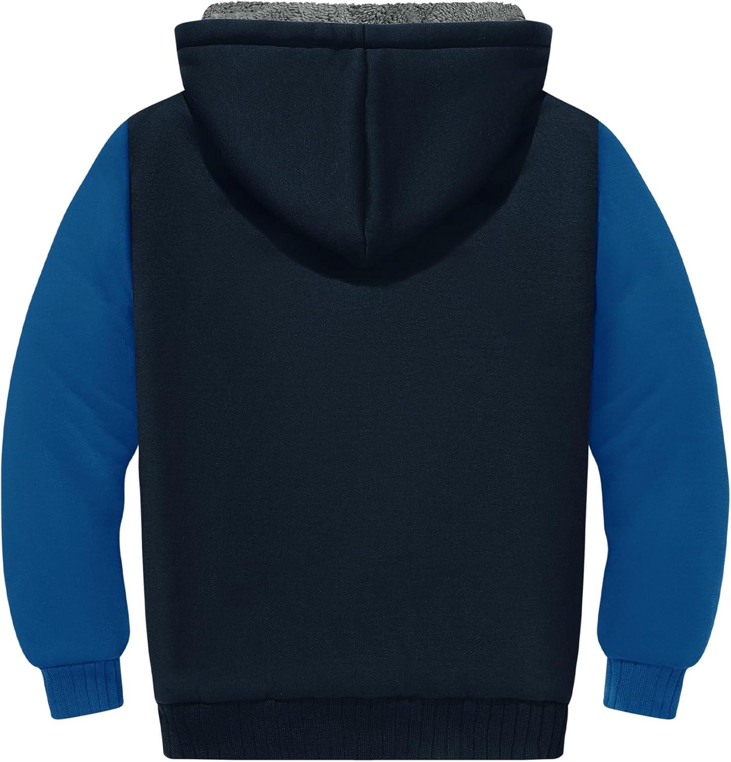 imageZITY Boys Zip Up Hoodie Fleece Jacket Kids Sherpa Lined Sweatshirts Outerwear Unisex Warm Winter Coat 615 Years OldBlue Black