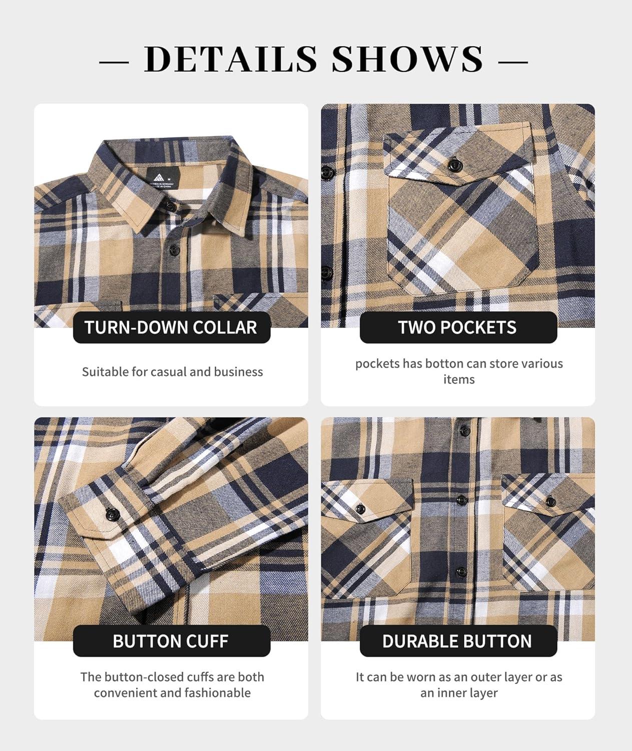 imageZITY Men Plaid Flannel Shirts Long Sleeve Casual Button Down Collar Jackets for Men with PocketsThree Blue Purple Beige