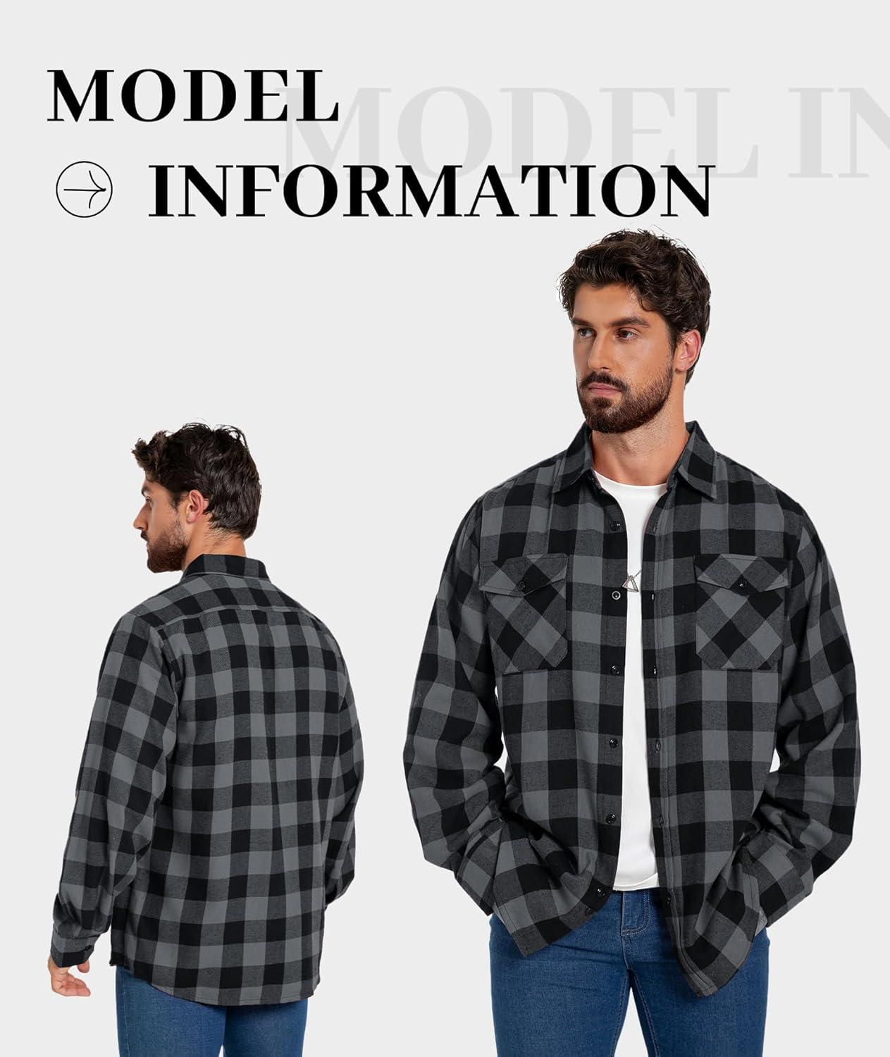 imageZITY Men Plaid Flannel Shirts Long Sleeve Casual Button Down Collar Jackets for Men with PocketsThree Grey Red Beige