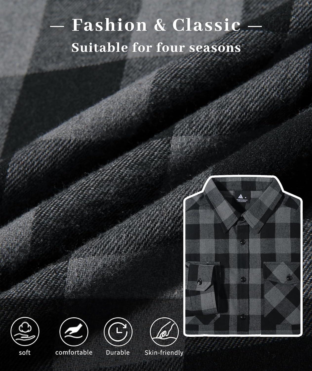 imageZITY Men Plaid Flannel Shirts Long Sleeve Casual Button Down Collar Jackets for Men with PocketsThree Grey Red Beige