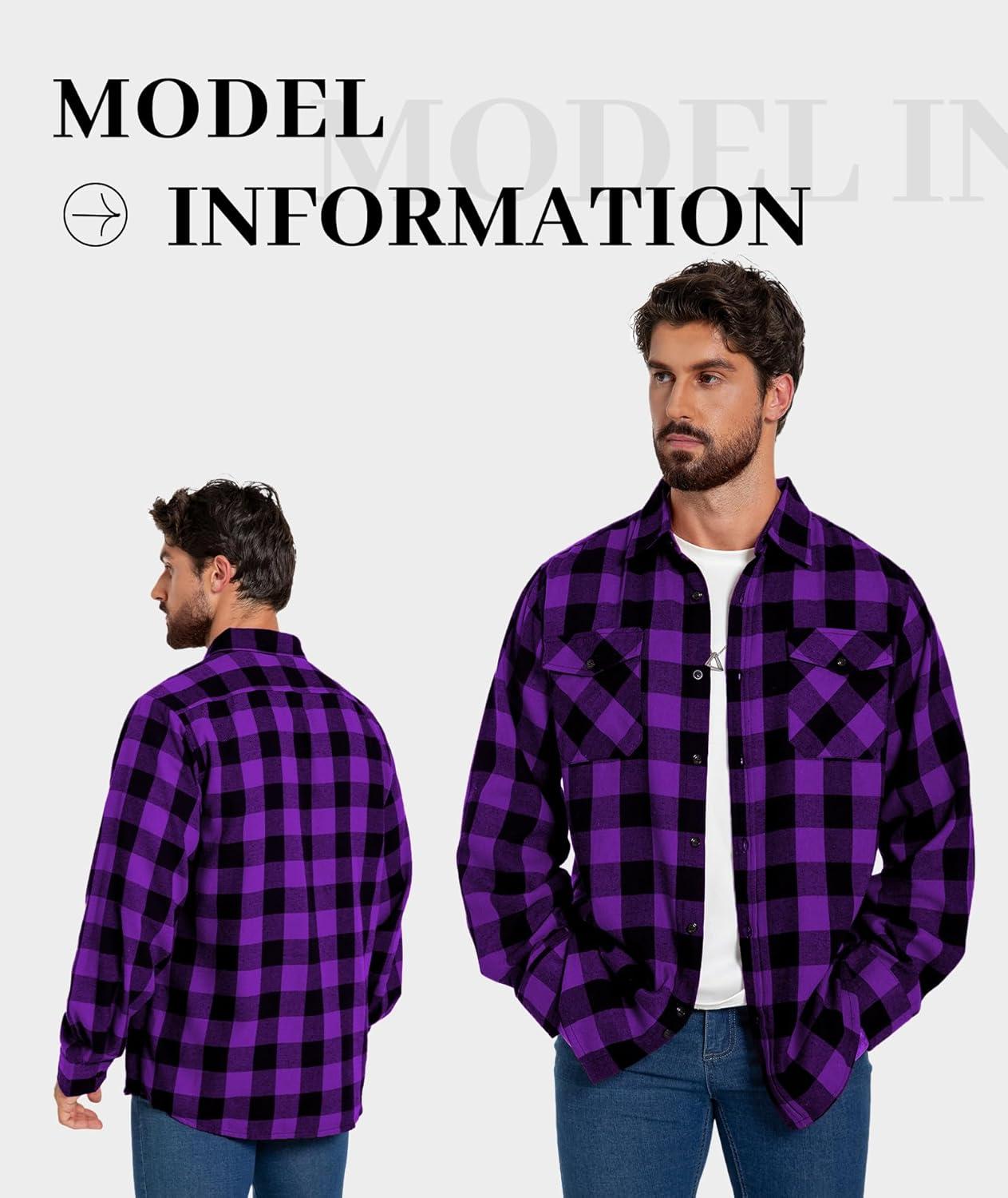 imageZITY Men Plaid Flannel Shirts Long Sleeve Casual Button Down Collar Jackets for Men with PocketsThree Purple Yellow Green