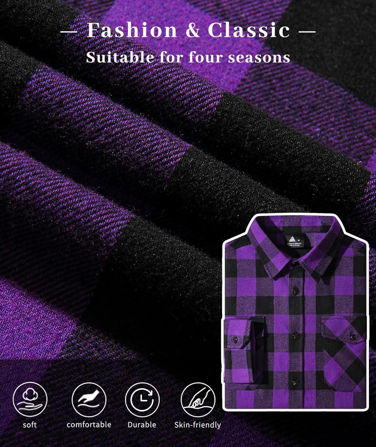 imageZITY Men Plaid Flannel Shirts Long Sleeve Casual Button Down Collar Jackets for Men with PocketsThree Purple Yellow Green