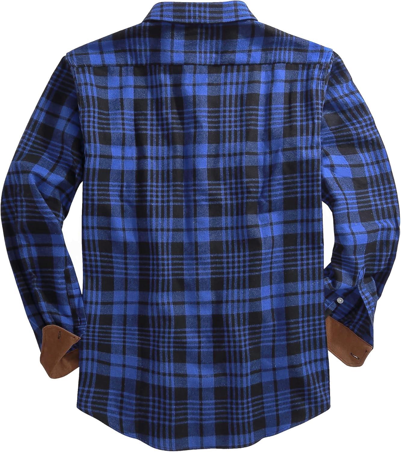 imageZITY Men Plaid Flannel Shirts Long Sleeve Casual Button Down Collar Jackets for Men with PocketsY One Blueblack