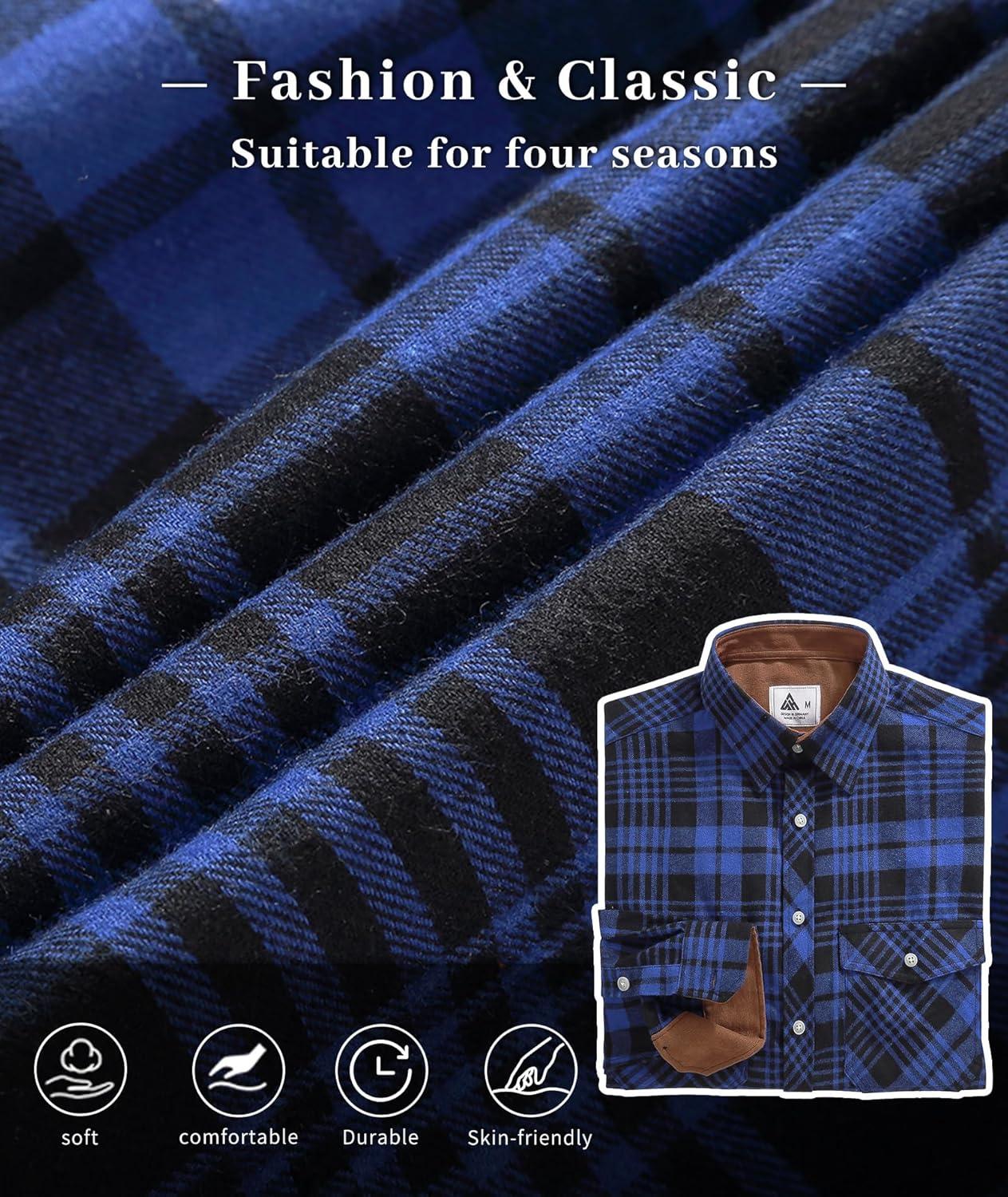 imageZITY Men Plaid Flannel Shirts Long Sleeve Casual Button Down Collar Jackets for Men with PocketsY One Blueblack