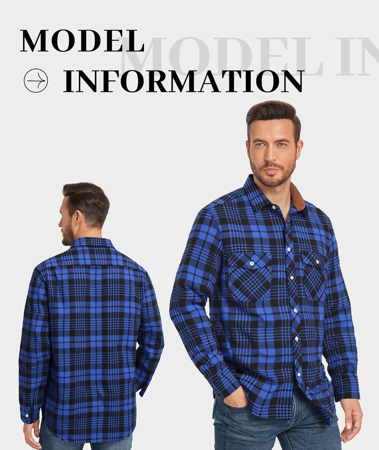 imageZITY Men Plaid Flannel Shirts Long Sleeve Casual Button Down Collar Jackets for Men with PocketsY One Blueblack