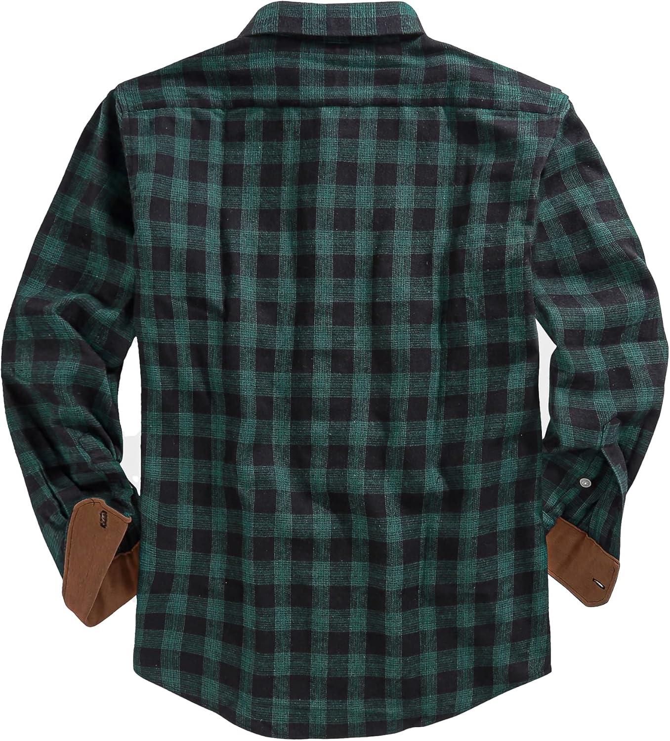 imageZITY Men Plaid Flannel Shirts Long Sleeve Casual Button Down Collar Jackets for Men with PocketsY One Greenblack