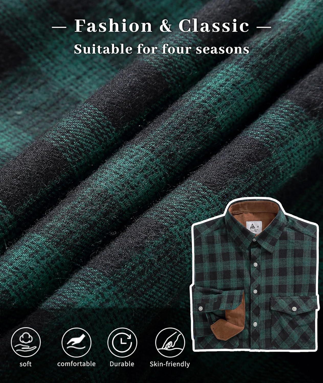 imageZITY Men Plaid Flannel Shirts Long Sleeve Casual Button Down Collar Jackets for Men with PocketsY One Greenblack