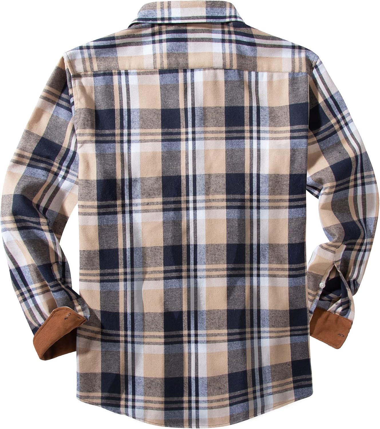 imageZITY Men Plaid Flannel Shirts Long Sleeve Casual Button Down Collar Jackets for Men with PocketsY One Navybeige