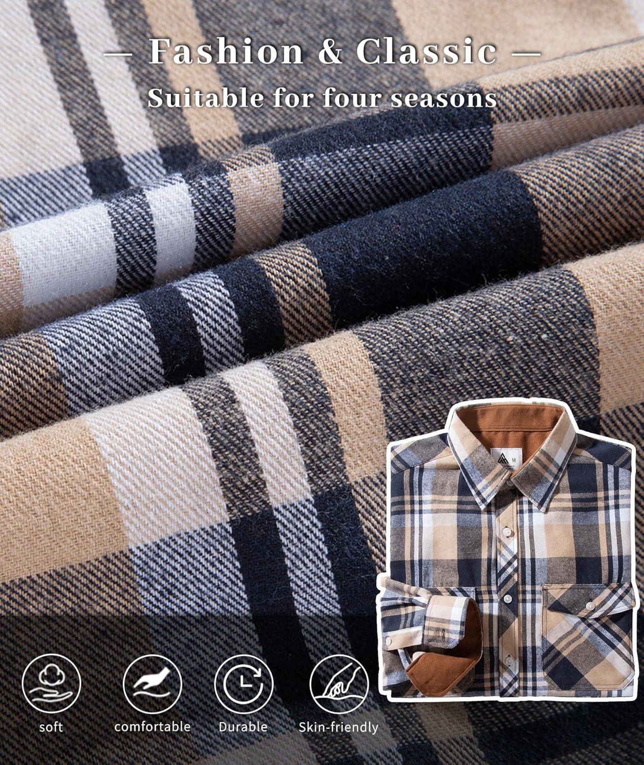 imageZITY Men Plaid Flannel Shirts Long Sleeve Casual Button Down Collar Jackets for Men with PocketsY One Navybeige