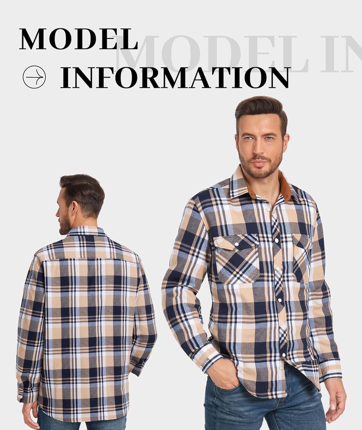 imageZITY Men Plaid Flannel Shirts Long Sleeve Casual Button Down Collar Jackets for Men with PocketsY One Navybeige