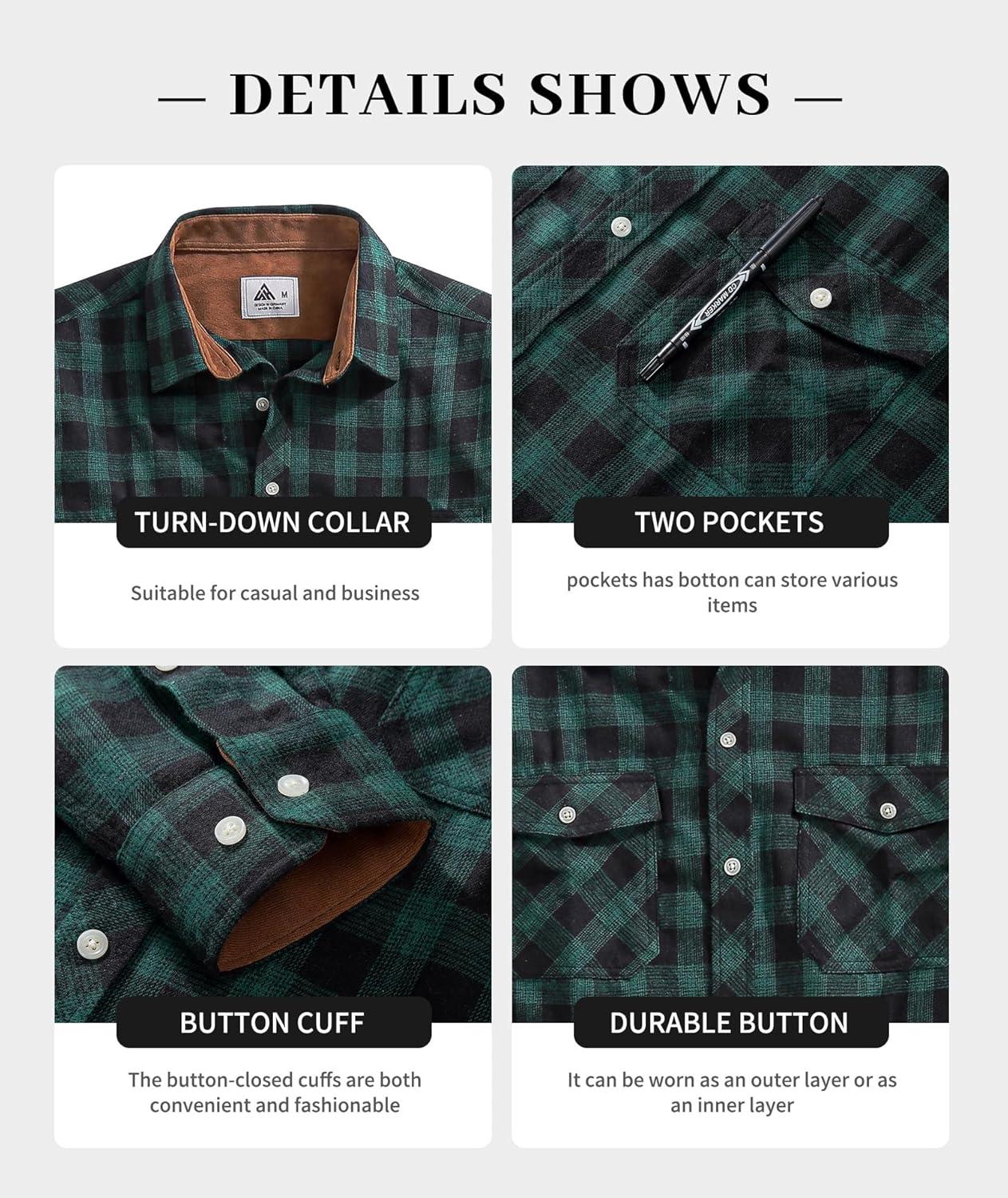 imageZITY Men Plaid Flannel Shirts Long Sleeve Casual Button Down Collar Jackets for Men with PocketsY One Navybrown