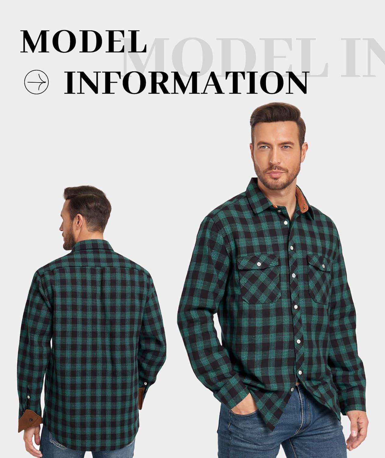 imageZITY Men Plaid Flannel Shirts Long Sleeve Casual Button Down Collar Jackets for Men with PocketsY One Navybrown