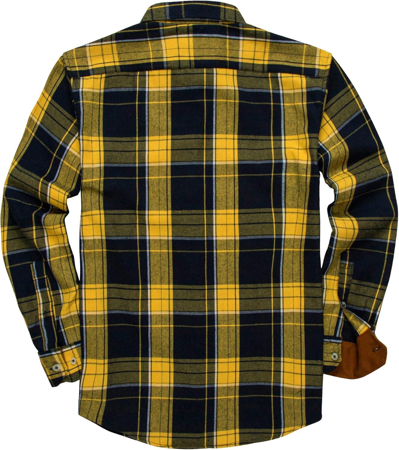imageZITY Men Plaid Flannel Shirts Long Sleeve Casual Button Down Collar Jackets for Men with PocketsY One Yellonavy