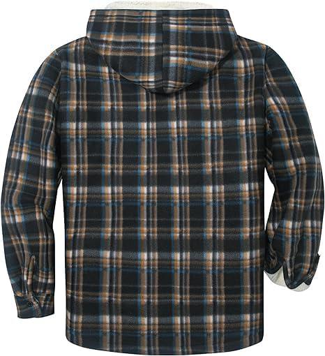 imageZITY Mens Flannel Hooded Jacket Fleece Sherpa Lined Plaid Shirts Jackets Zip Up Sweatshirt Hoodies for Men with 4 PocketsBlack Brown