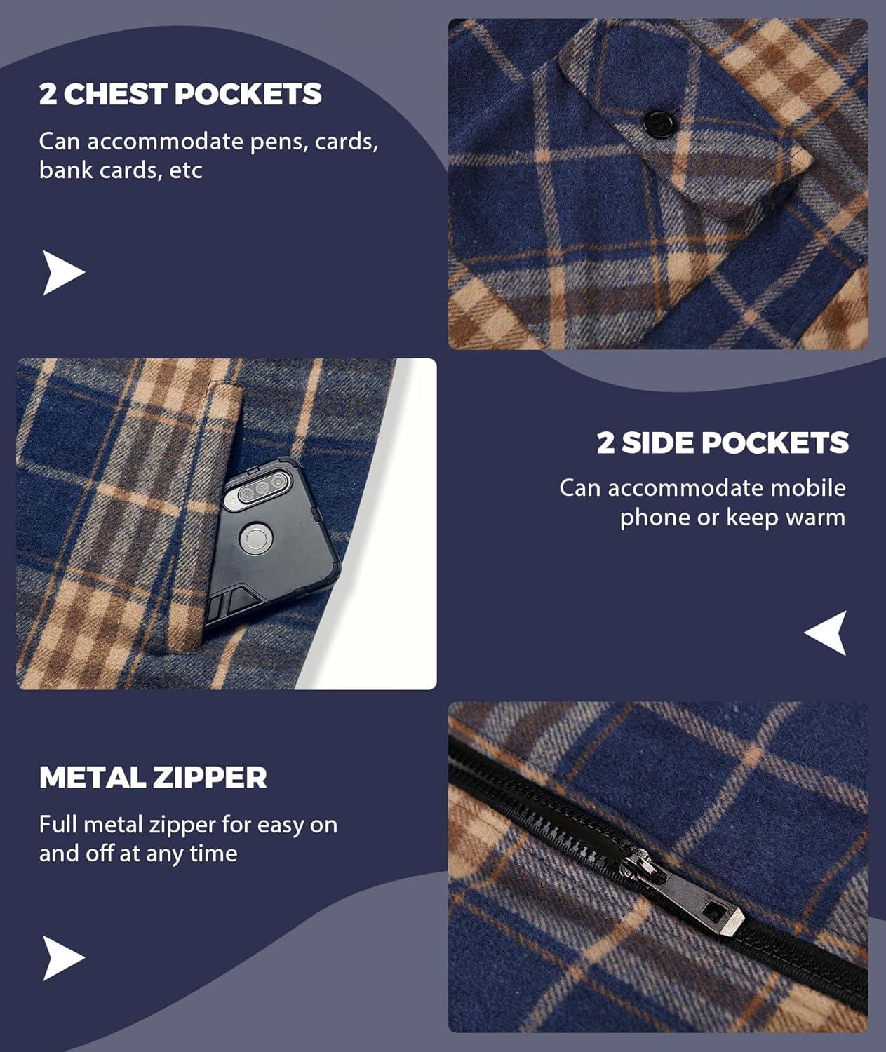 imageZITY Mens Flannel Hooded Jacket Fleece Sherpa Lined Plaid Shirts Jackets Zip Up Sweatshirt Hoodies for Men with 4 PocketsBlue Orange