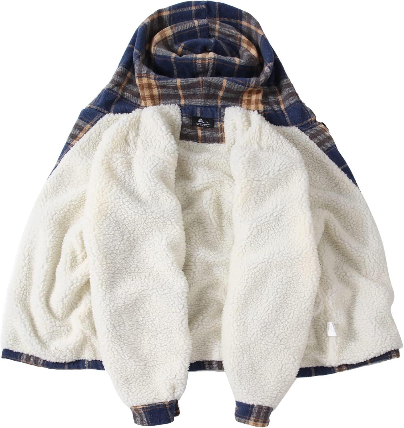 imageZITY Mens Flannel Hooded Jacket Fleece Sherpa Lined Plaid Shirts Jackets Zip Up Sweatshirt Hoodies for Men with 4 PocketsBlue Orange