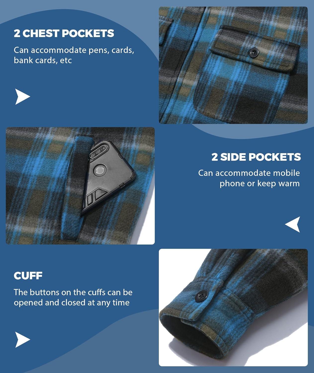 imageZITY Mens Flannel Hooded Jacket Fleece Sherpa Lined Plaid Shirts Jackets Zip Up Sweatshirt Hoodies for Men with 4 PocketsBlue Yellow