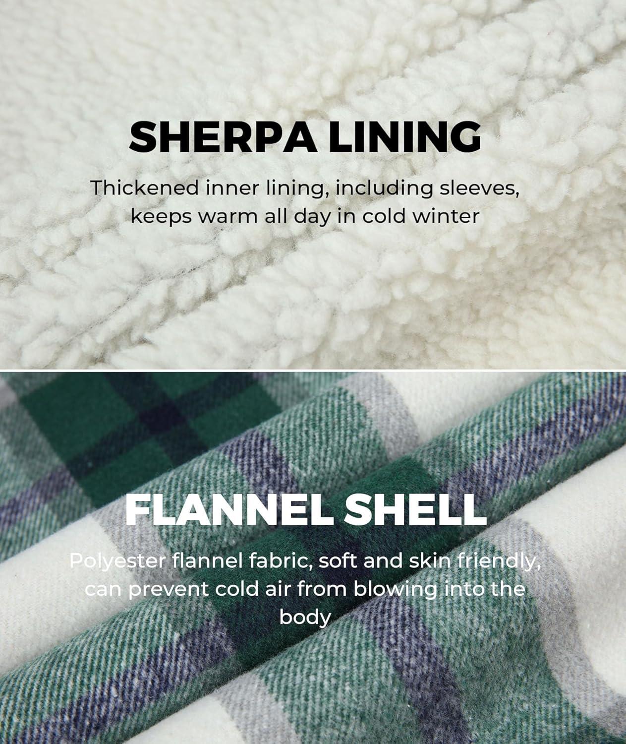 imageZITY Mens Flannel Hooded Jacket Fleece Sherpa Lined Plaid Shirts Jackets Zip Up Sweatshirt Hoodies for Men with 4 PocketsGreen White