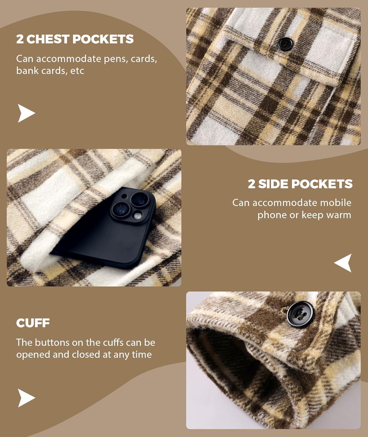 imageZITY Mens Flannel Hooded Jacket Fleece Sherpa Lined Plaid Shirts Jackets Zip Up Sweatshirt Hoodies for Men with 4 PocketsKhaki
