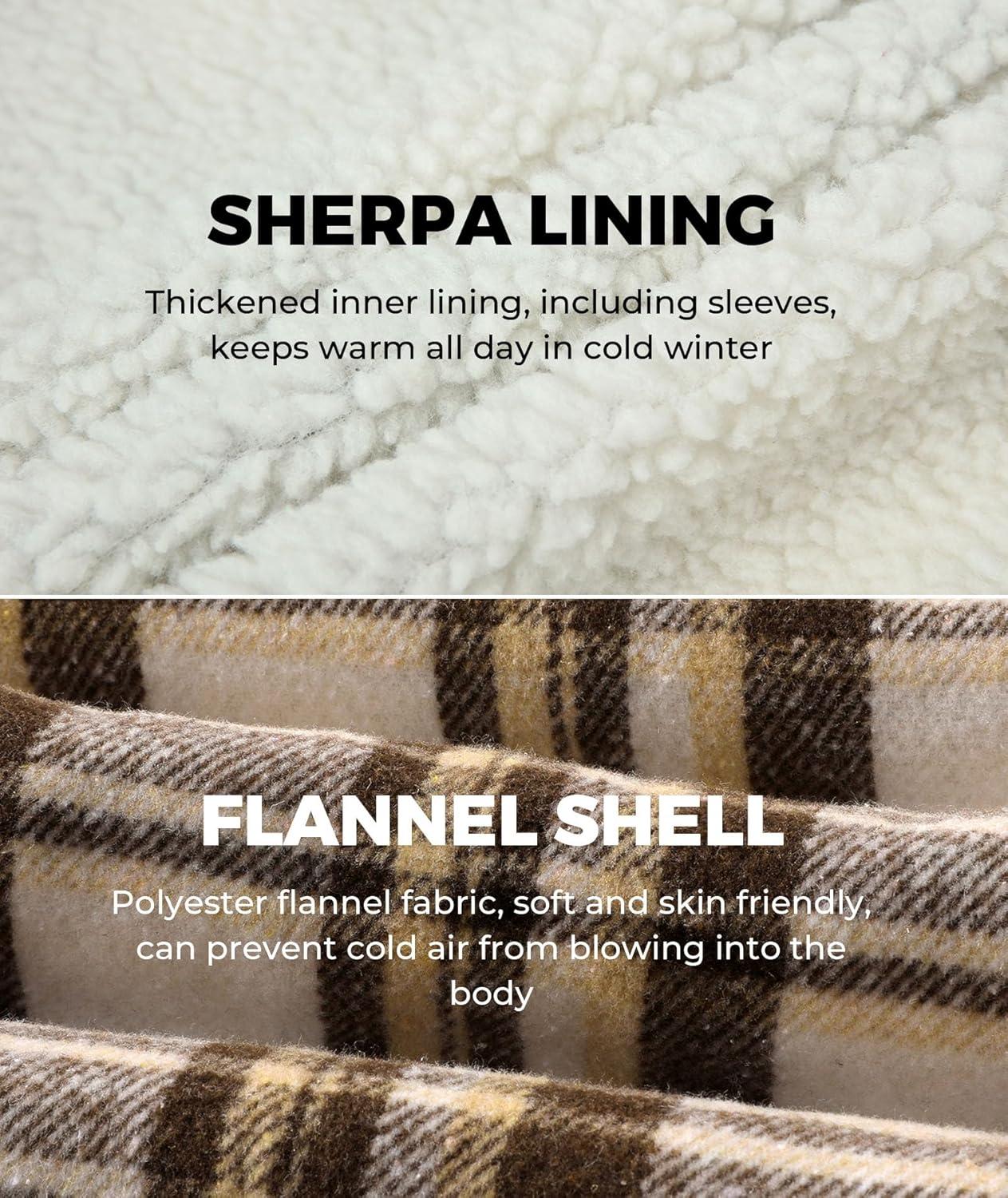 imageZITY Mens Flannel Hooded Jacket Fleece Sherpa Lined Plaid Shirts Jackets Zip Up Sweatshirt Hoodies for Men with 4 PocketsKhaki