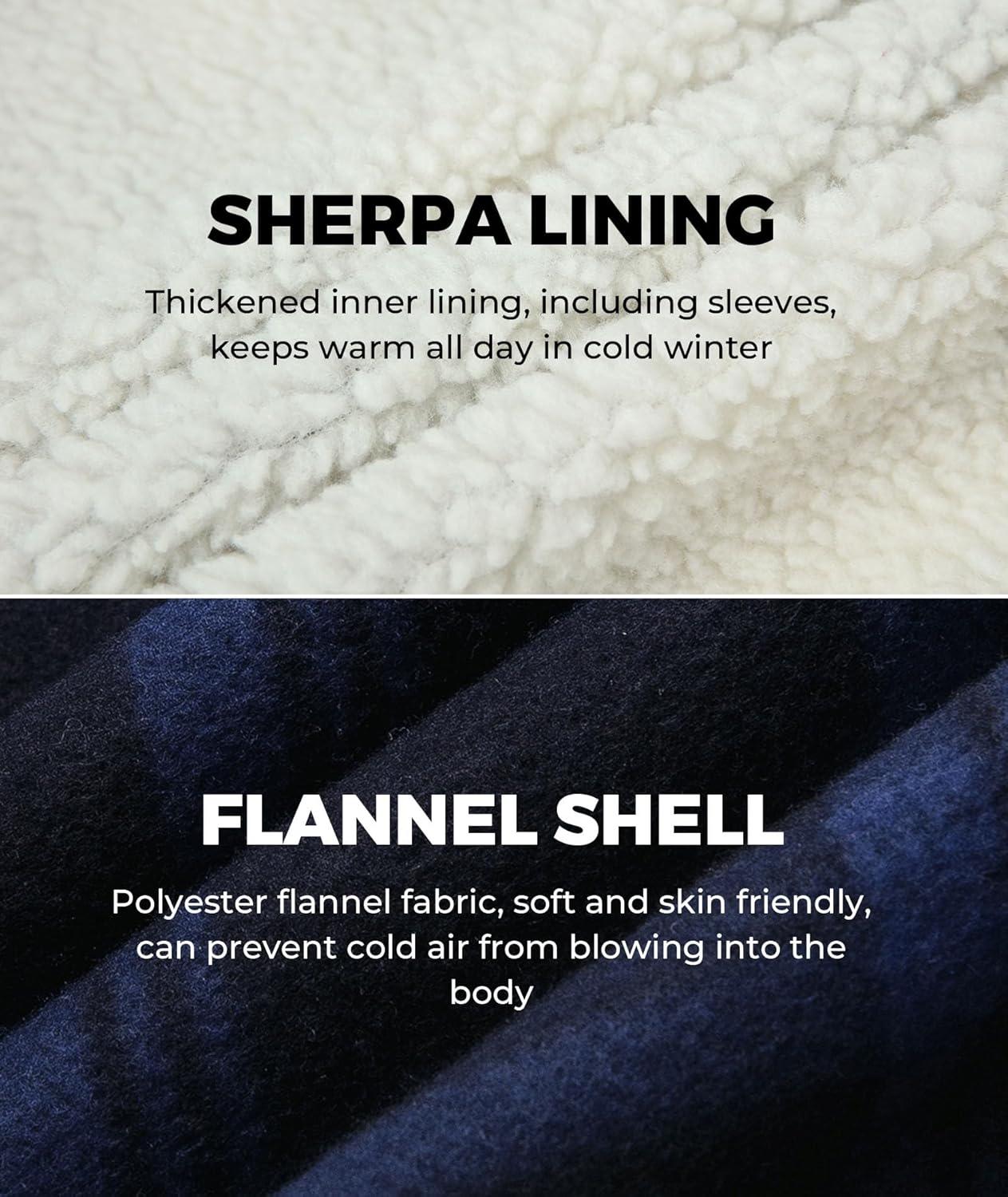 imageZITY Mens Flannel Hooded Jacket Fleece Sherpa Lined Plaid Shirts Jackets Zip Up Sweatshirt Hoodies for Men with 4 PocketsNavy