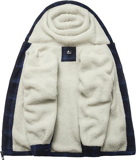 imageZITY Mens Flannel Hooded Jacket Fleece Sherpa Lined Plaid Shirts Jackets Zip Up Sweatshirt Hoodies for Men with 4 PocketsNavy