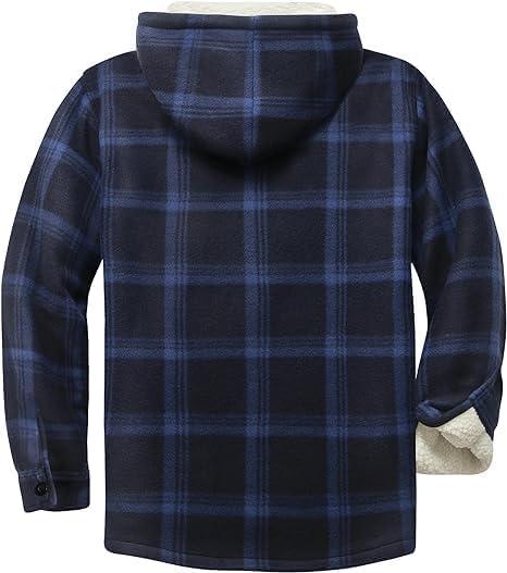 imageZITY Mens Flannel Hooded Jacket Fleece Sherpa Lined Plaid Shirts Jackets Zip Up Sweatshirt Hoodies for Men with 4 PocketsNavy