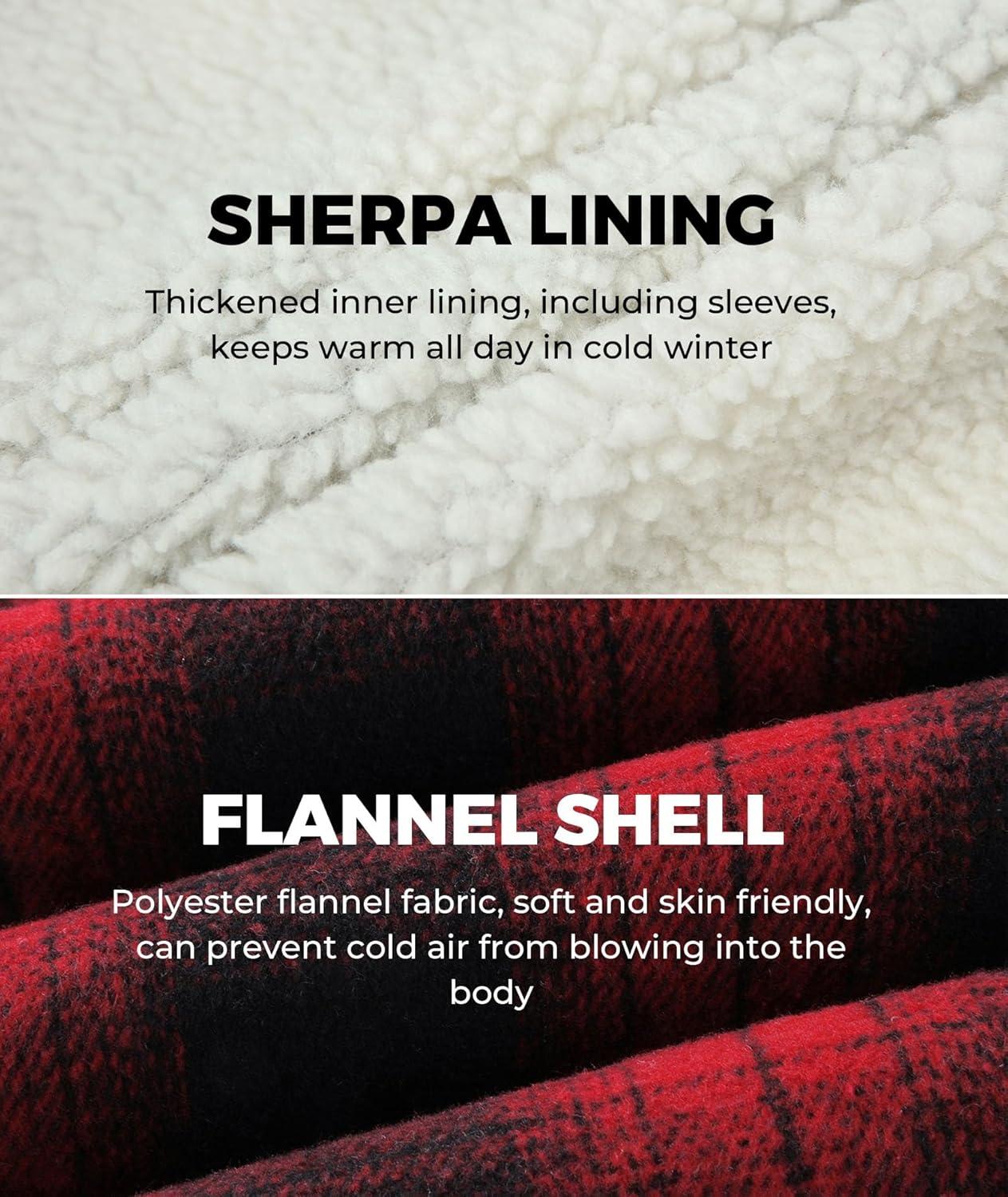 imageZITY Mens Flannel Hooded Jacket Fleece Sherpa Lined Plaid Shirts Jackets Zip Up Sweatshirt Hoodies for Men with 4 PocketsRed Black