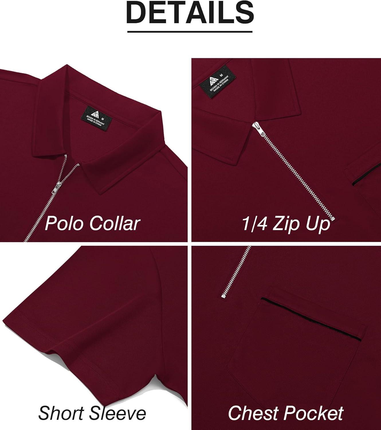 imageZITY Mens Polo Shirts Quarter Zip Shirts Casual Classic Lightweight Short Sleeve Golf Collared Shirt with PocketBurgundy