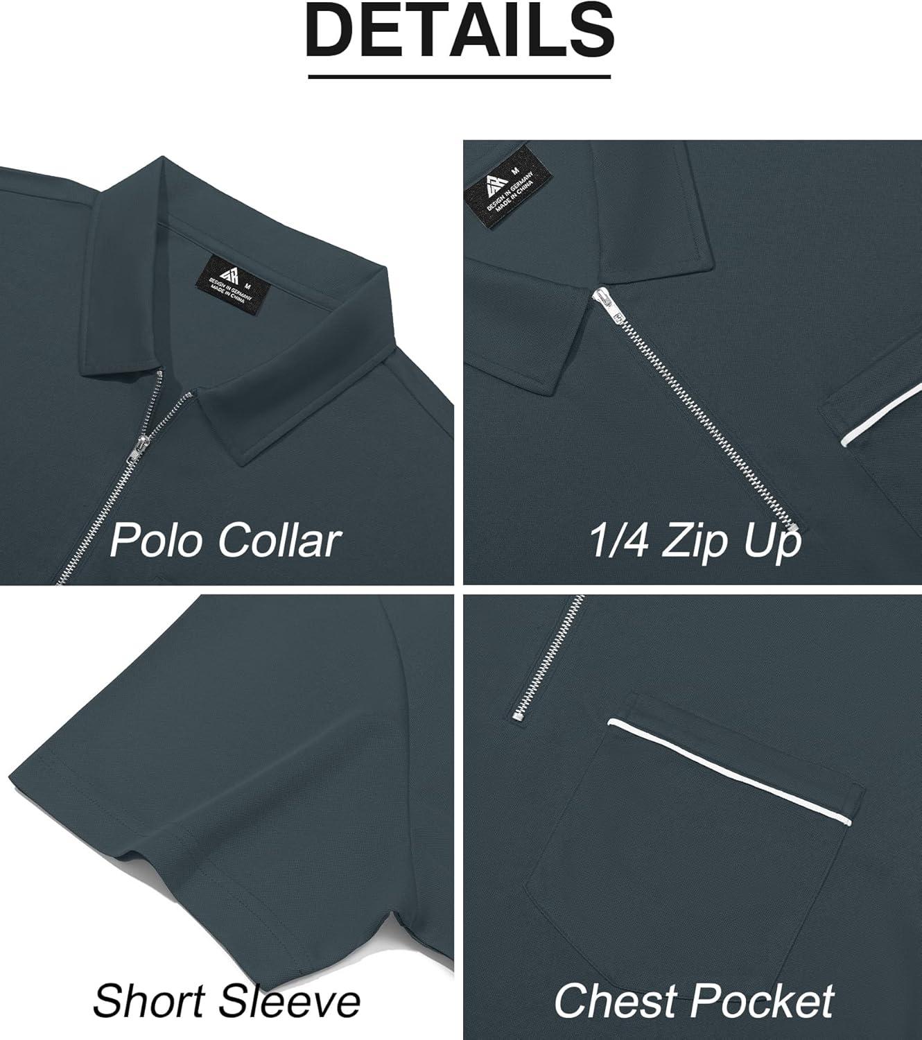 imageZITY Mens Polo Shirts Quarter Zip Shirts Casual Classic Lightweight Short Sleeve Golf Collared Shirt with PocketDark Grey