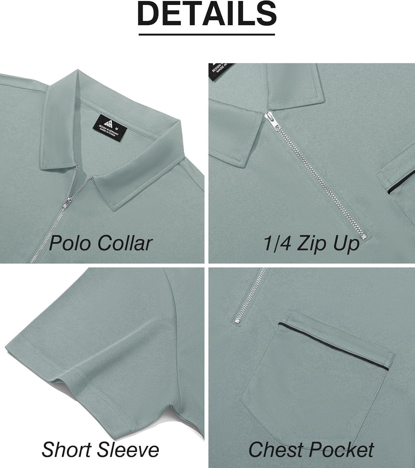 imageZITY Mens Polo Shirts Quarter Zip Shirts Casual Classic Lightweight Short Sleeve Golf Collared Shirt with PocketGrey