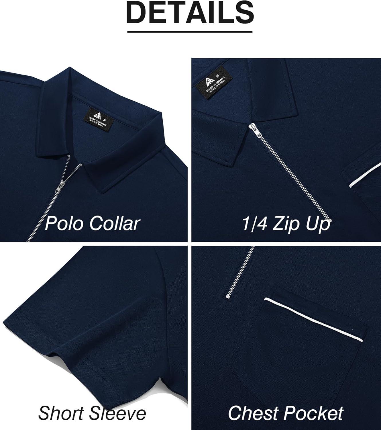 imageZITY Mens Polo Shirts Quarter Zip Shirts Casual Classic Lightweight Short Sleeve Golf Collared Shirt with PocketNavy