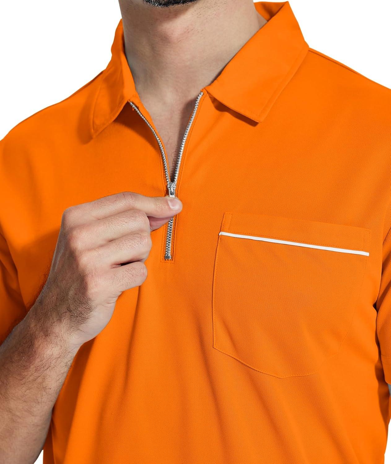 imageZITY Mens Polo Shirts Quarter Zip Shirts Casual Classic Lightweight Short Sleeve Golf Collared Shirt with PocketOrange