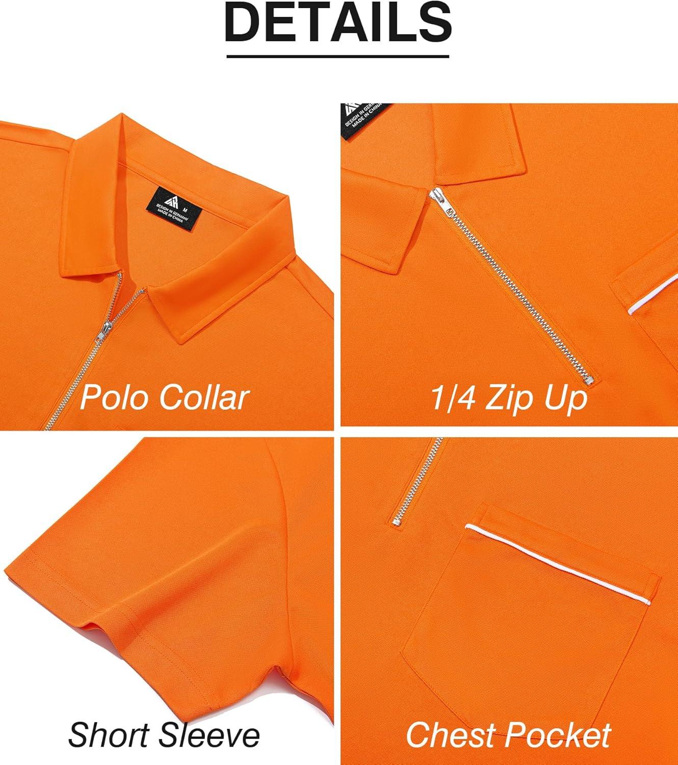 imageZITY Mens Polo Shirts Quarter Zip Shirts Casual Classic Lightweight Short Sleeve Golf Collared Shirt with PocketOrange
