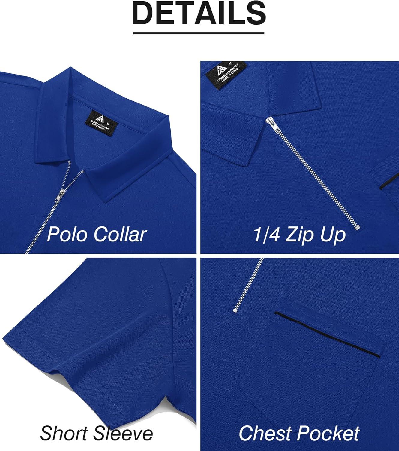 imageZITY Mens Polo Shirts Quarter Zip Shirts Casual Classic Lightweight Short Sleeve Golf Collared Shirt with PocketRoyal Blue