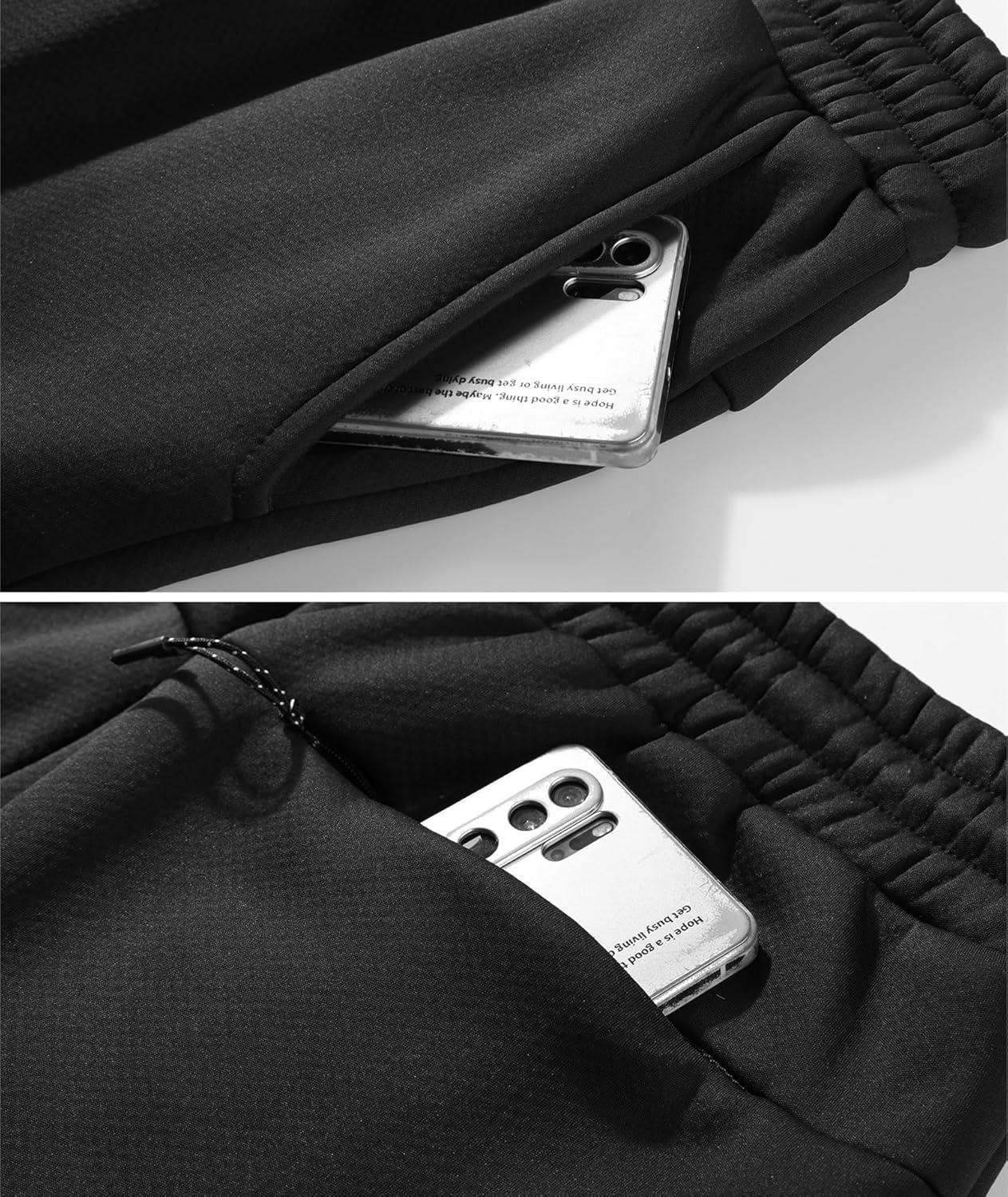 imageZITY Mens Thick Fleece Winter Pants Heavyweight Warm Sherpa Lined Athletic Jogger Sweatpants with PocketsBlack