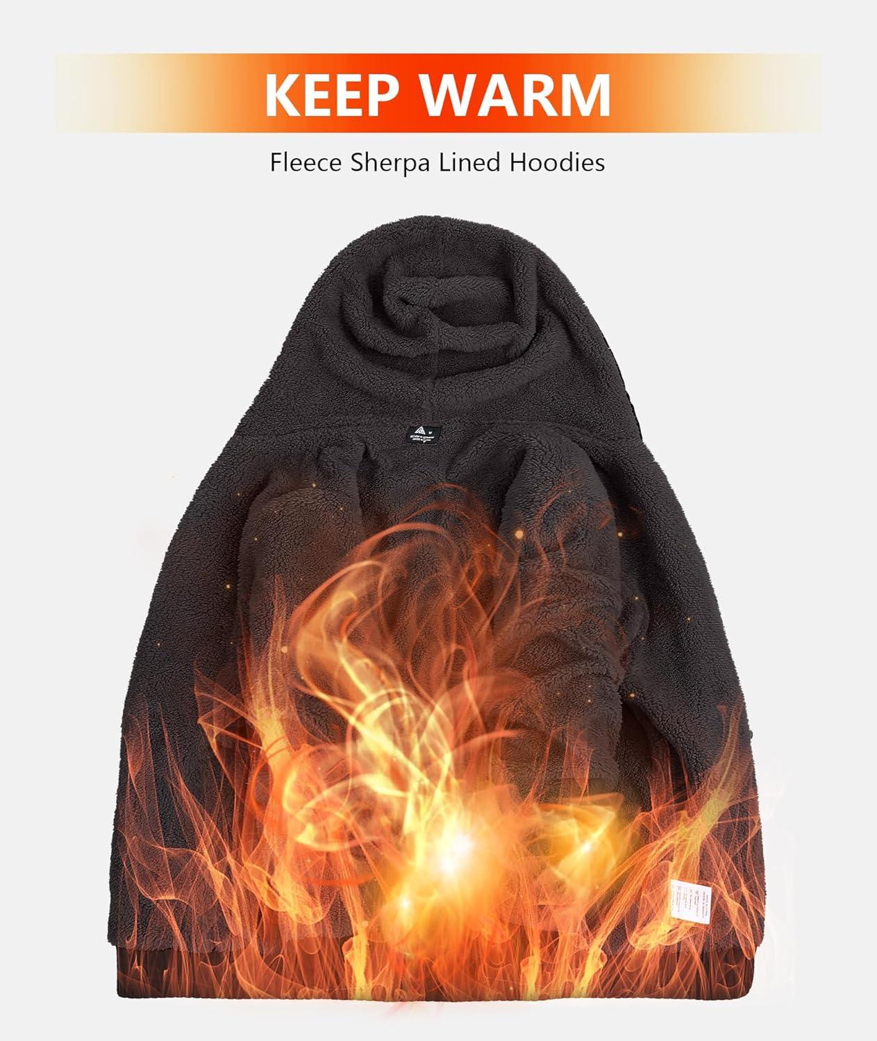 imageZITY Mens Zip Up Hoodie Heavyweight Winter Sweatshirt Fleece Sherpa Lined Warm JacketBlack