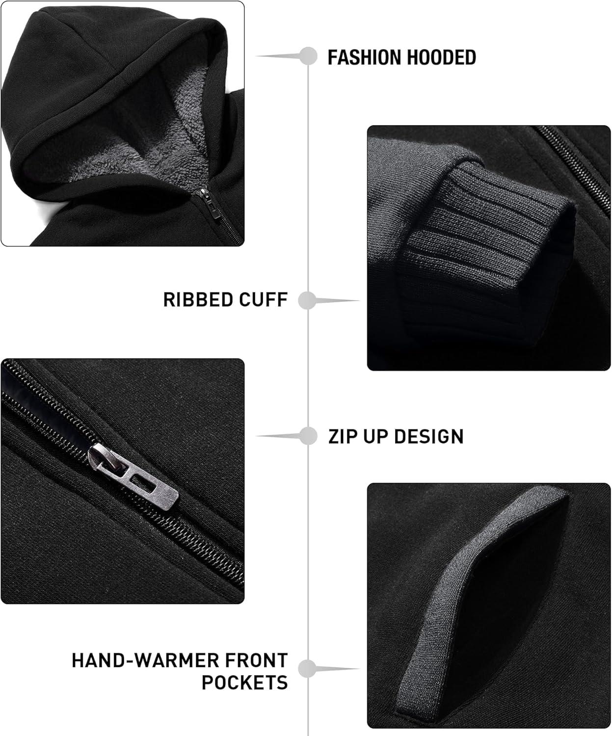 imageZITY Mens Zip Up Hoodie Heavyweight Winter Sweatshirt Fleece Sherpa Lined Warm JacketBlack Gray