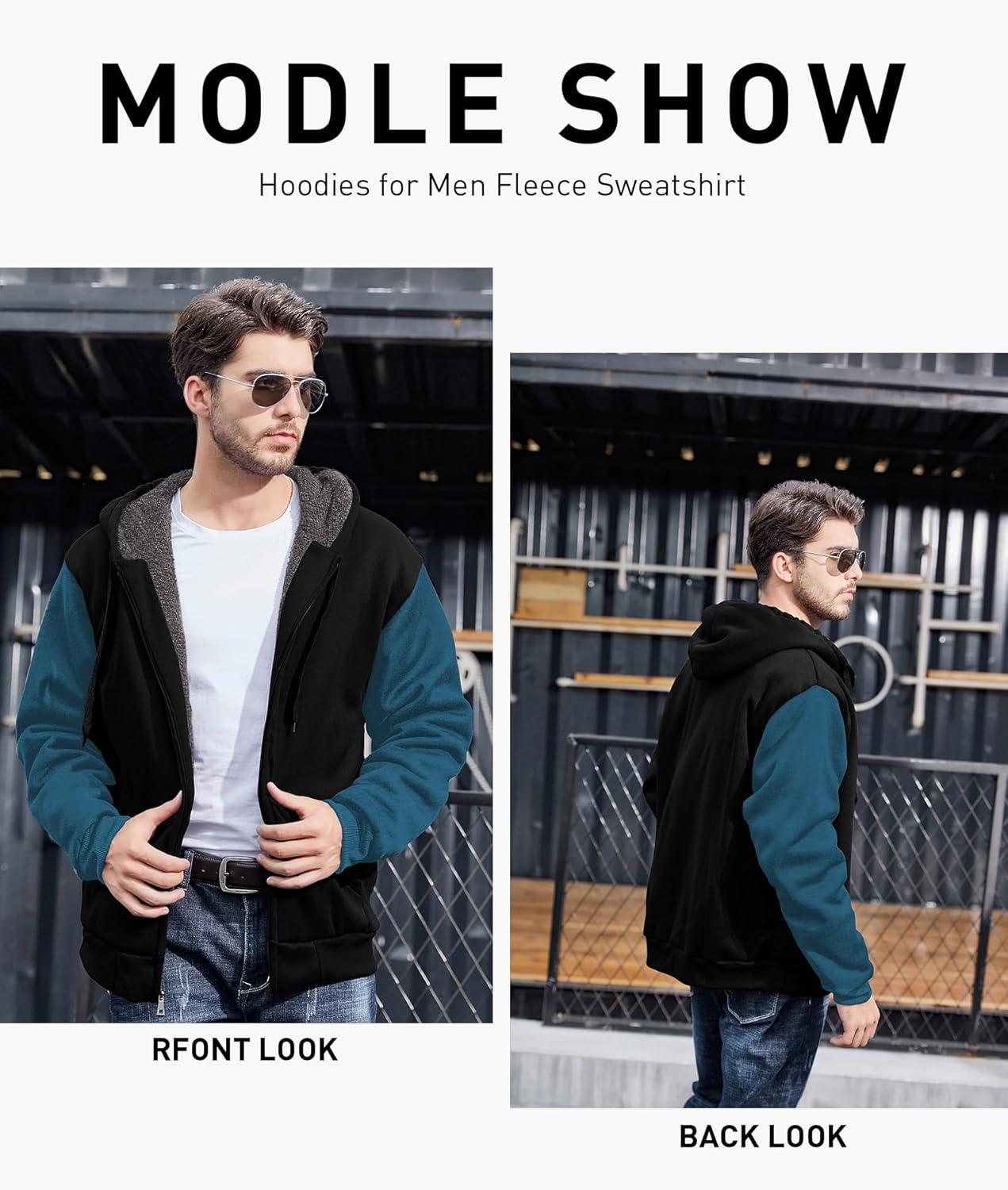 imageZITY Mens Zip Up Hoodie Heavyweight Winter Sweatshirt Fleece Sherpa Lined Warm JacketBlackBlue