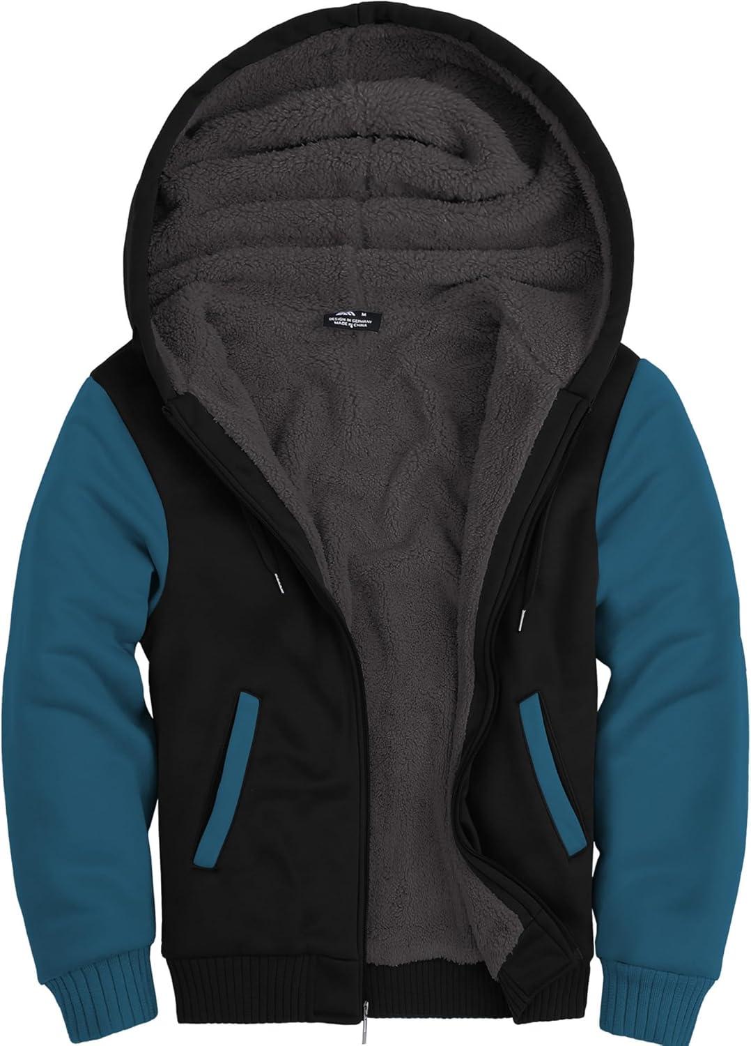 imageZITY Mens Zip Up Hoodie Heavyweight Winter Sweatshirt Fleece Sherpa Lined Warm JacketBlackBlue