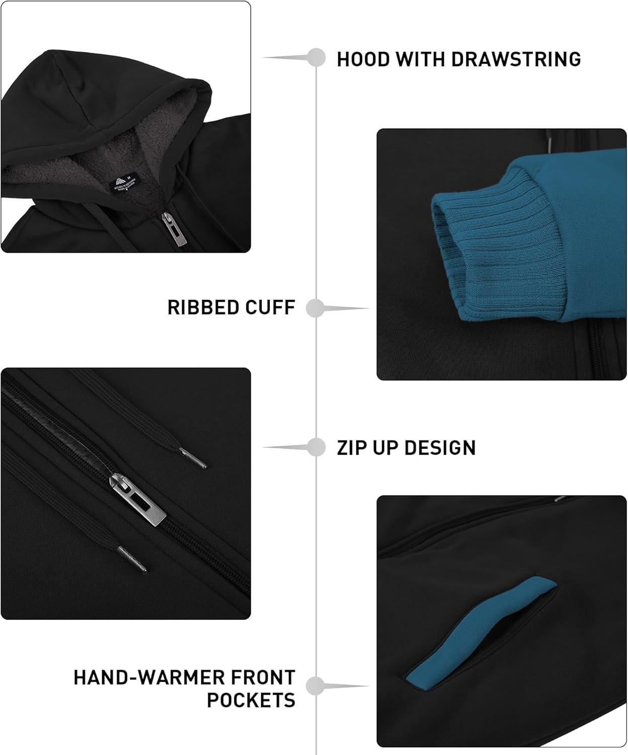 imageZITY Mens Zip Up Hoodie Heavyweight Winter Sweatshirt Fleece Sherpa Lined Warm JacketBlackBlue