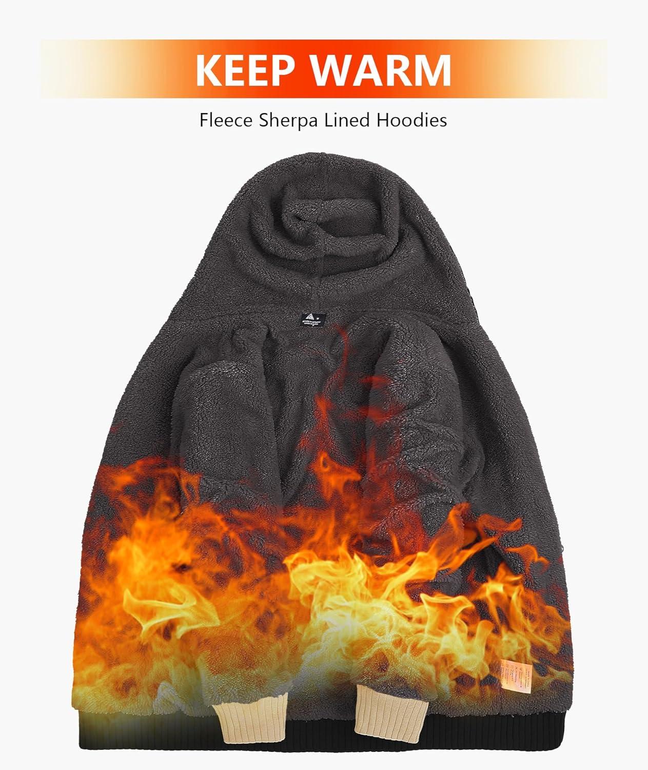 imageZITY Mens Zip Up Hoodie Heavyweight Winter Sweatshirt Fleece Sherpa Lined Warm JacketBlackCamel