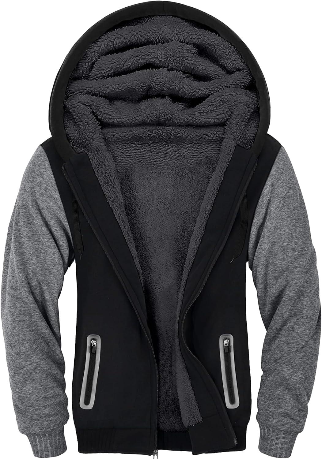 imageZITY Mens Zip Up Hoodie Heavyweight Winter Sweatshirt Fleece Sherpa Lined Warm JacketBlackDark Gray